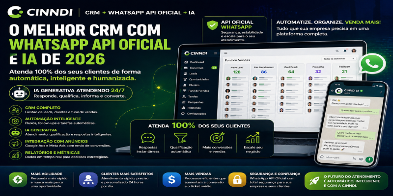 CINNDI: melhor CRM com WhatsApp API Oficial e IA em 2026