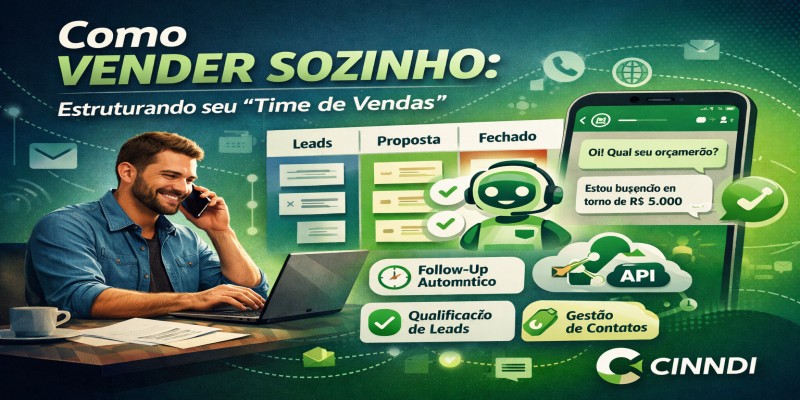 Como vender sozinho em 2026: “time de vendas” com IA + CRM no WhatsApp | CINNDI